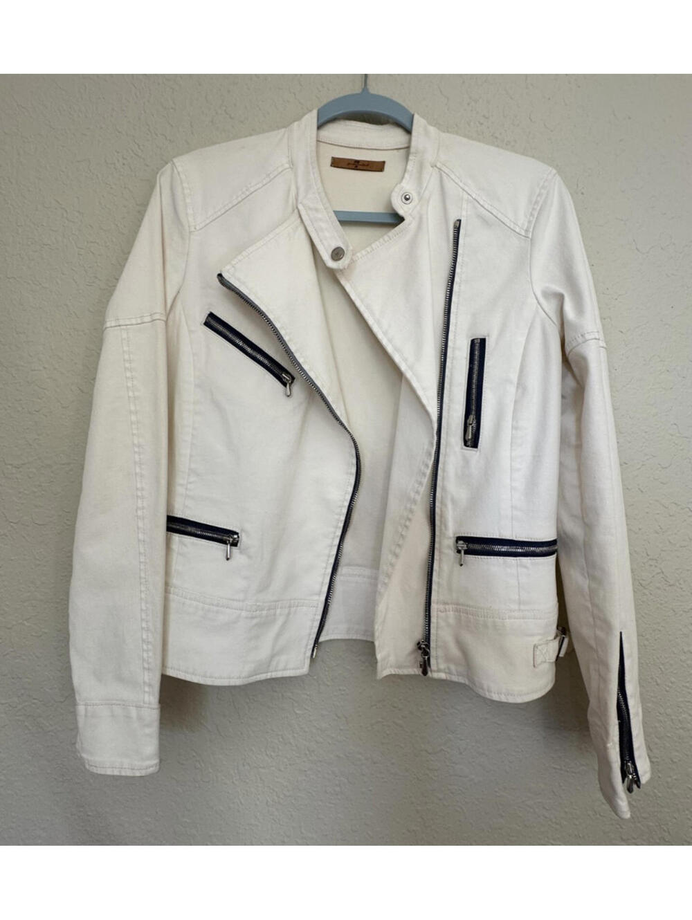 7 For All Mankind Womens White Cotton Blend Full-Zip Jacket Size Medium